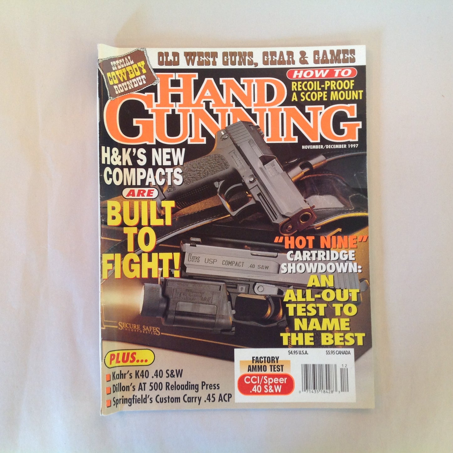 Vintage Nov/Dec 1997 Hand Gunning Magazine H&K New Compacts Hot Nine Recoil Proof Scope Mount