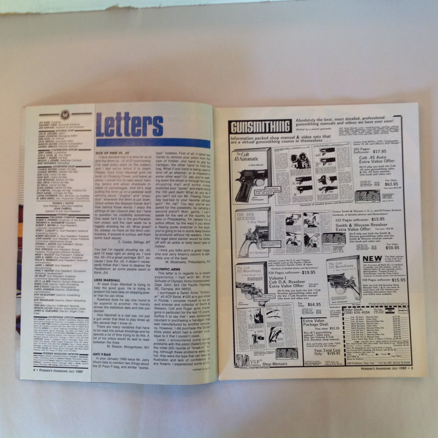 Vintage Jul 1989 Petersen's Handguns Magazine Guns In Review .45 Combat Autos Springfield 1911-A1