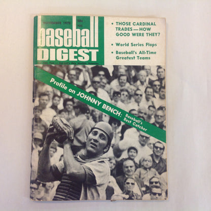 Vintage November 1970 Baseball Digest Magazine Profile on Johnny Bench