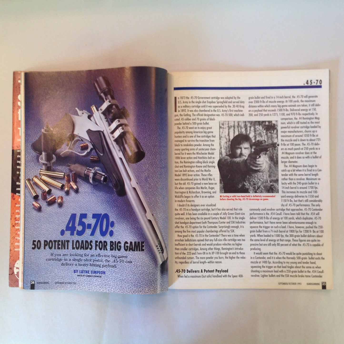 Vintage Sep/Oct 1993 Hand Gunning Magazine Ultimate .44 50 .45-70 Loads For Big Game Gear For Deer Hunting