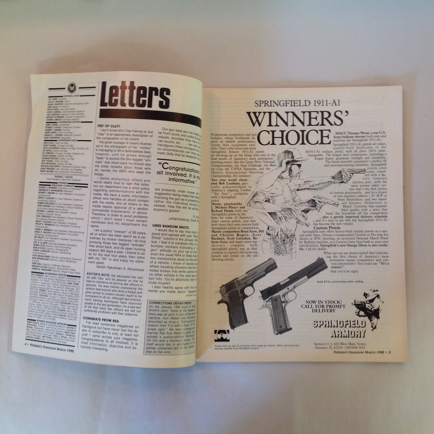 Vintage Mar 1988 Petersen's Handguns .45 ACP Revolvers SWAT Pistols