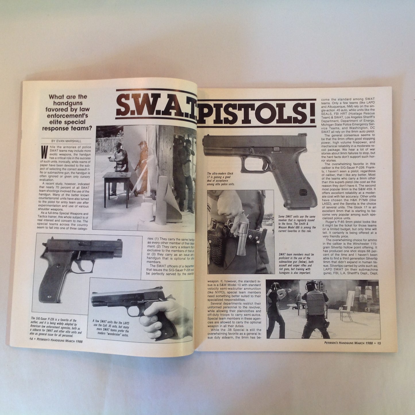 Vintage Mar 1988 Petersen's Handguns .45 ACP Revolvers SWAT Pistols