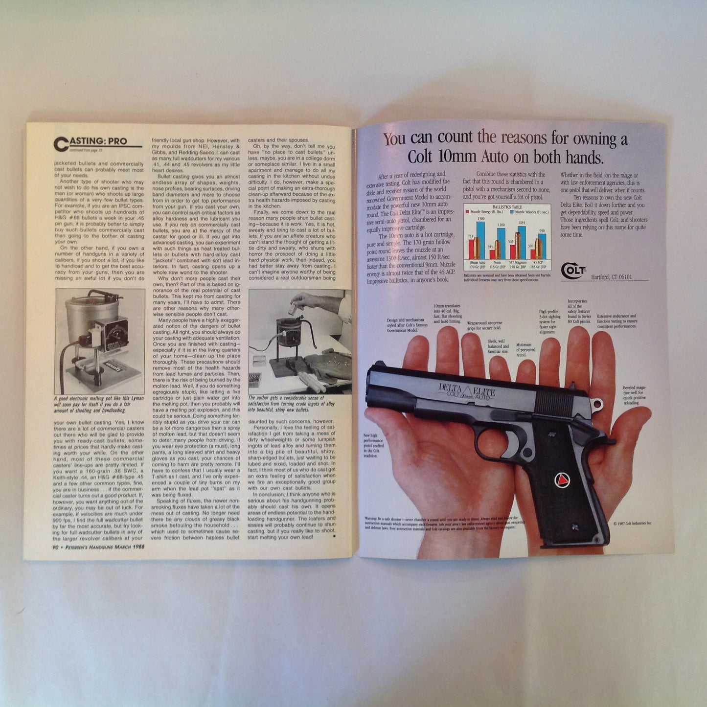 Vintage Mar 1988 Petersen's Handguns .45 ACP Revolvers SWAT Pistols