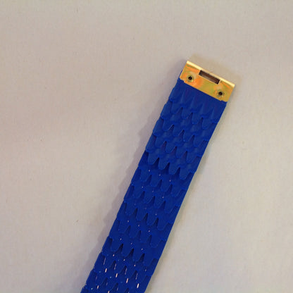 Vintage 1980's NOS Blue Metal Snake Fish Chainmail Nylon Stretch Belt