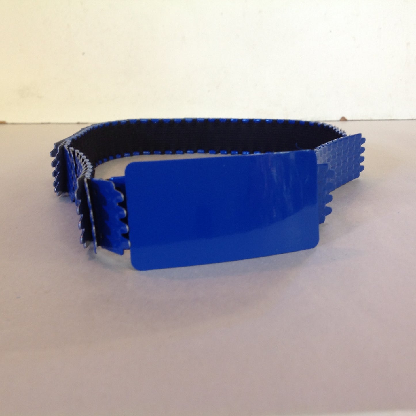 Vintage 1980's NOS Blue Metal Snake Fish Chainmail Nylon Stretch Belt