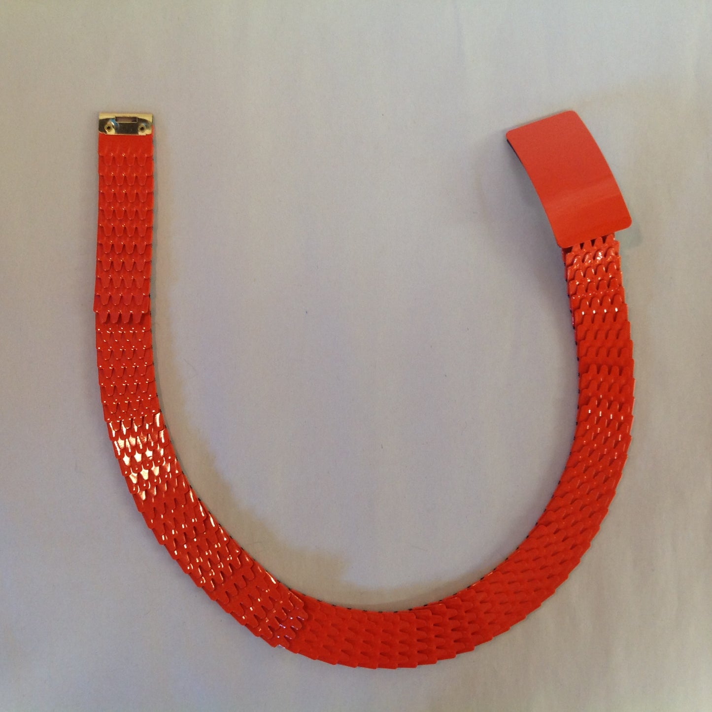Vintage 1980's NOS Orange Metal Snake Fish Chainmail Nylon Stretch Belt