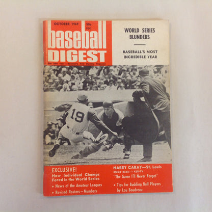 Vintage October 1969 Baseball Digest Magazine World Series Blunders - Baseball's Most Incredible Year