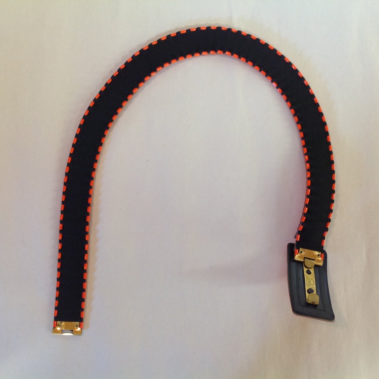 Vintage 1980's NOS Orange Metal Snake Fish Chainmail Nylon Stretch Belt