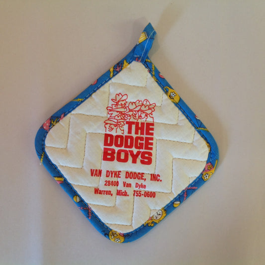 Vintage The Dodge Boys Pot Holder Hot Pad Van Dyke Dodge NOS Unused Blue Detroit MI