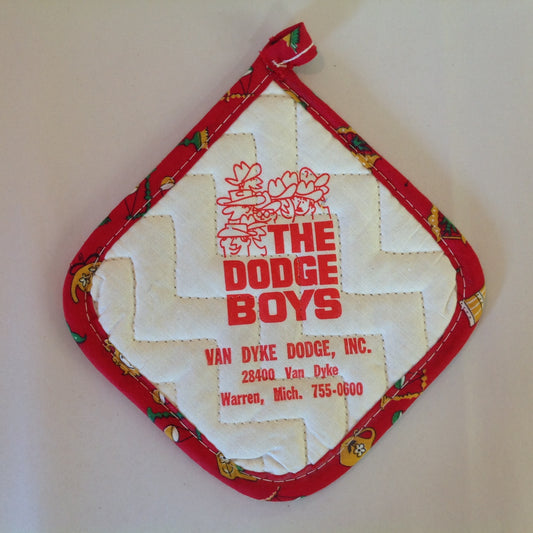 Vtg The Dodge Boys Pot Holder Hot Pad Van Dyke Dodge NOS Unused Red Detroit MI