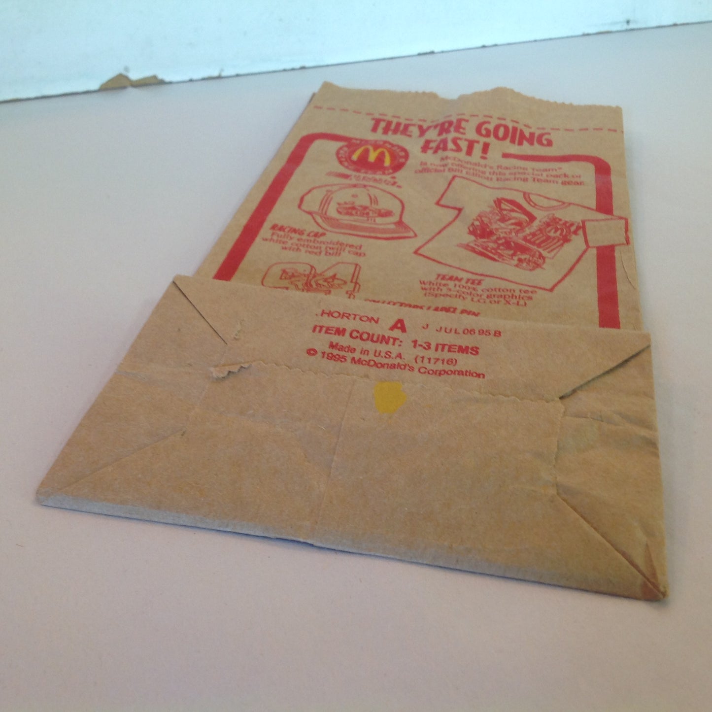 Vintage 1995 McDonald's Bill Elliott Racing Team Gear NASCAR 94 Paper Meal Bag