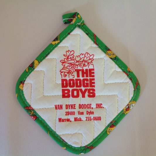 Vtg The Dodge Boys Pot Holder Hot Pad Van Dyke Dodge NOS Unused Green Detroit MI