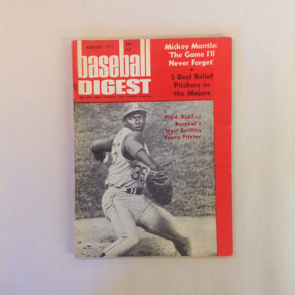 Vintage August 1971 Baseball Digest Magazine Vida Blue -- Baseball's Most Exciting Young Pitcher