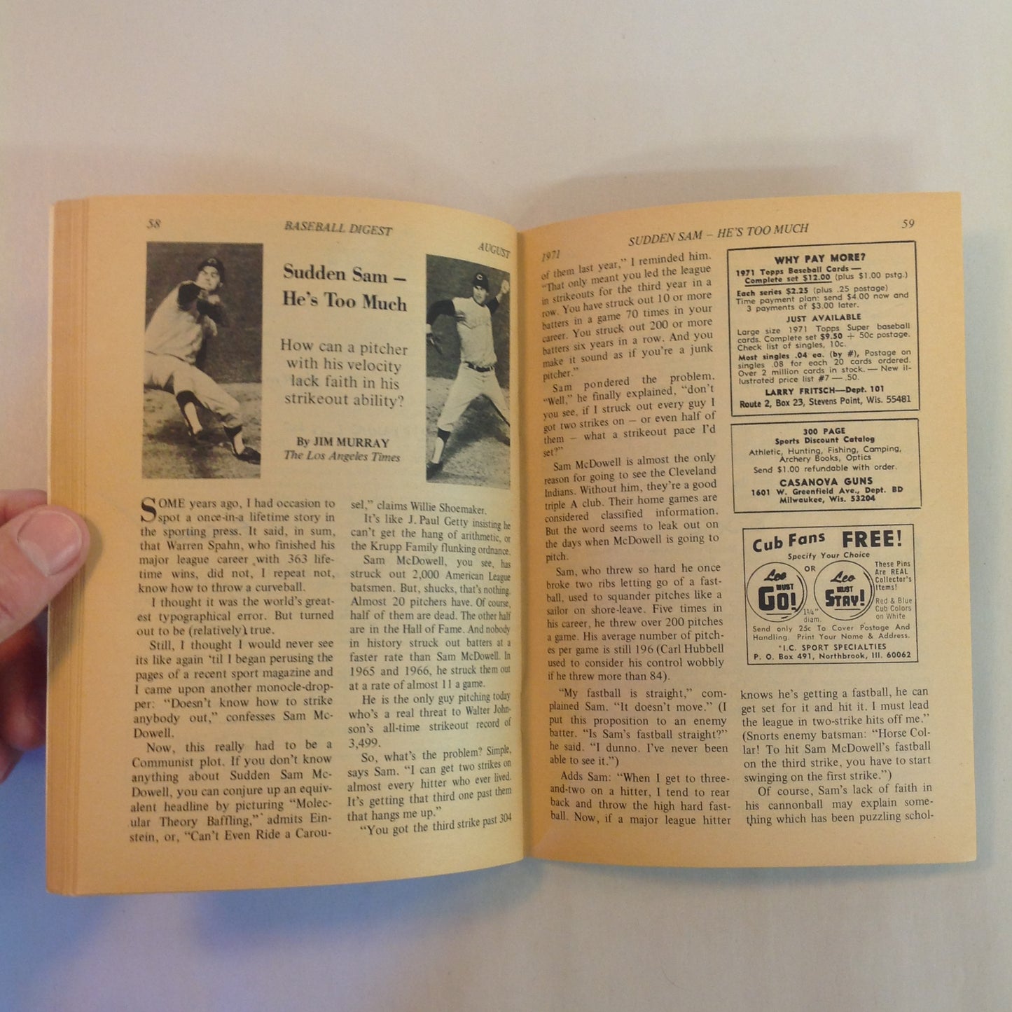 Vintage August 1971 Baseball Digest Magazine Vida Blue -- Baseball's Most Exciting Young Pitcher