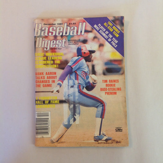 Vintage Dec 1981 Baseball Digest Magazine Tim Raines: Rookie Base-Stealing Phenom