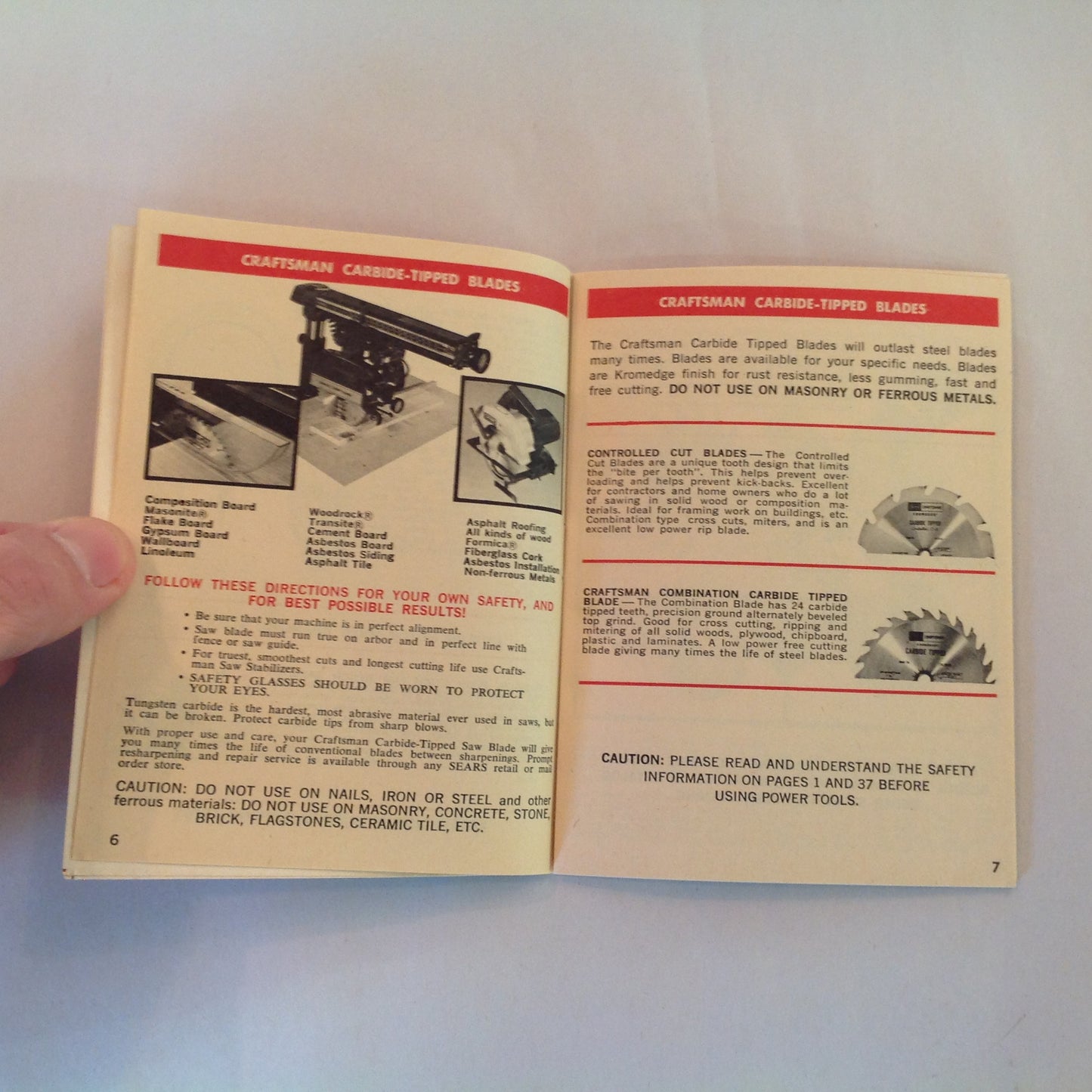 Vintage 1975 Sears Craftsman Handbook of Circular Saw Blade &Power Tool Accessories