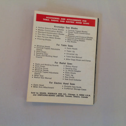 Vintage 1975 Sears Craftsman Handbook of Circular Saw Blade &Power Tool Accessories