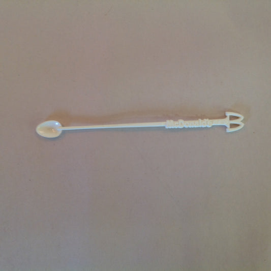 Vintage 1980's McDonald's White Plastic Sugar Spoon McSpoon Banned Creamer Coffee Stir Stick Logo Arch
