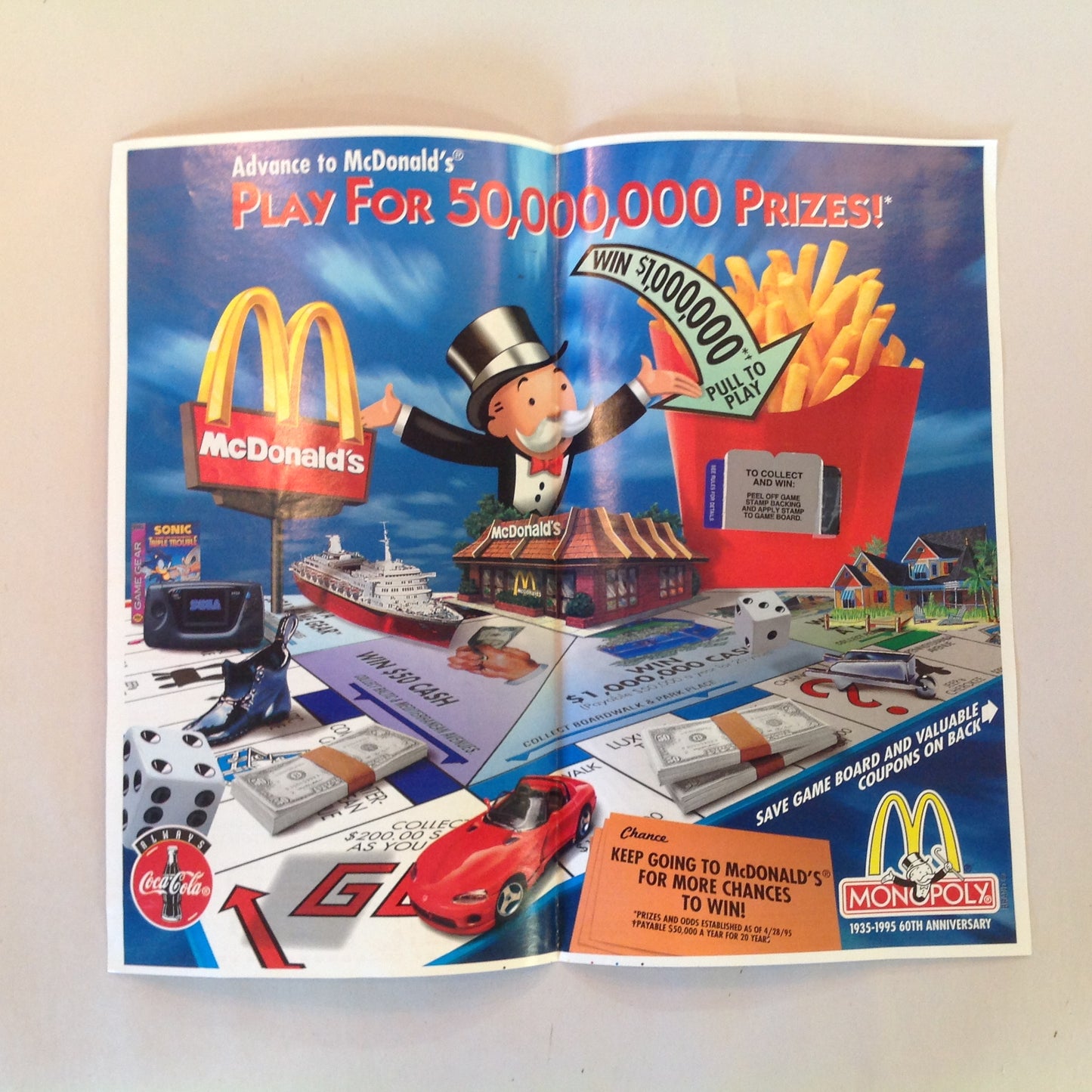 Vintage 1995 McDonald's Monopoly 60th Anniversary Game Board Rules Coupons