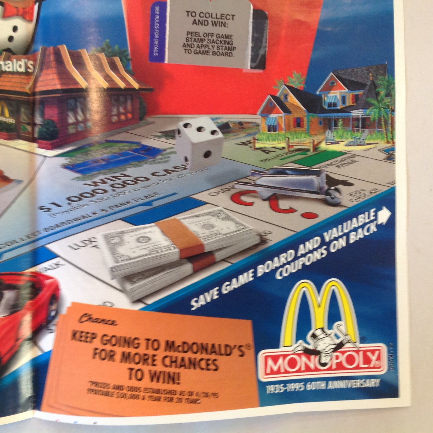 Vintage 1995 McDonald's Monopoly 60th Anniversary Game Board Rules Coupons