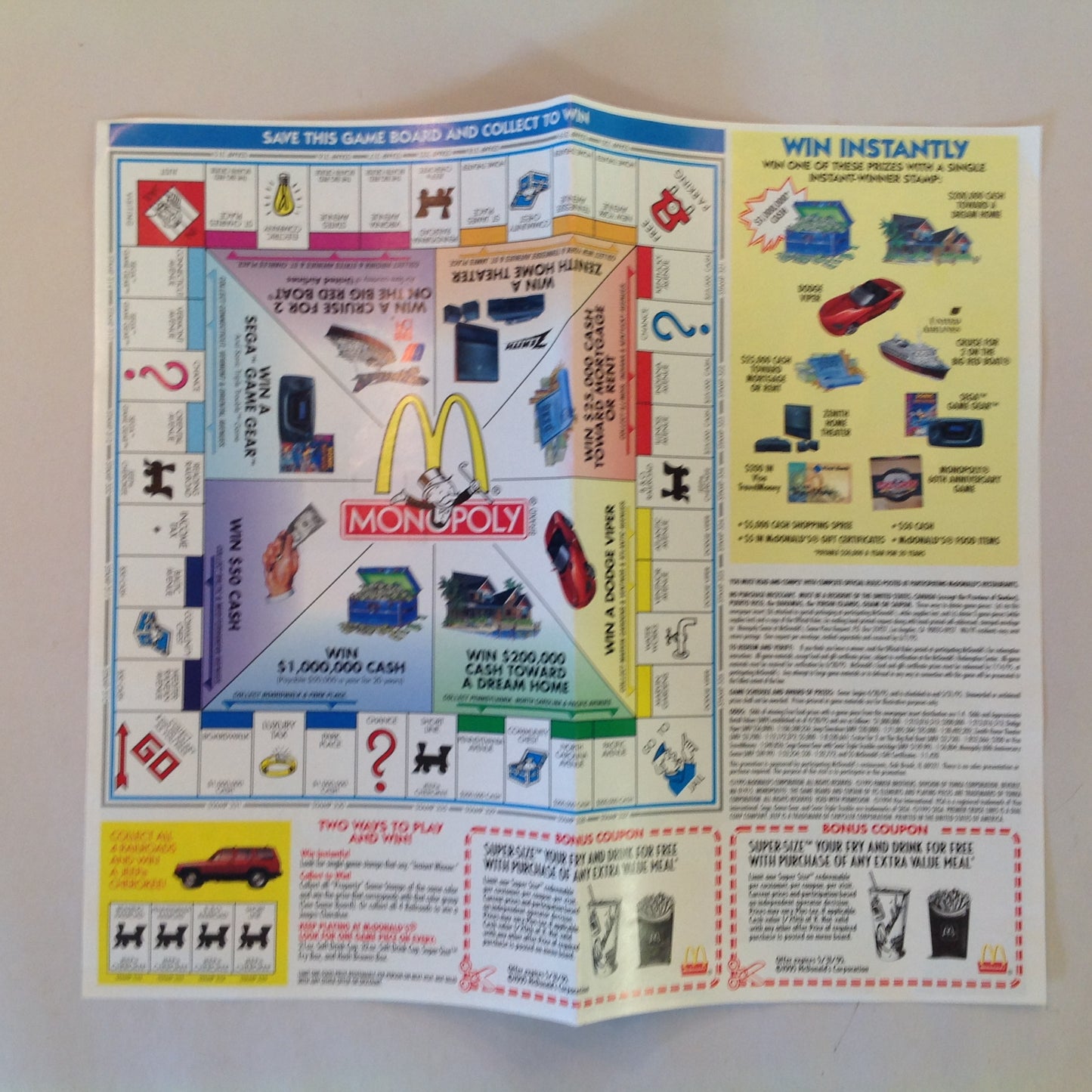 Vintage 1995 McDonald's Monopoly 60th Anniversary Game Board Rules Coupons