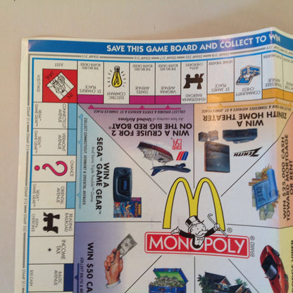 Vintage 1995 McDonald's Monopoly 60th Anniversary Game Board Rules Coupons