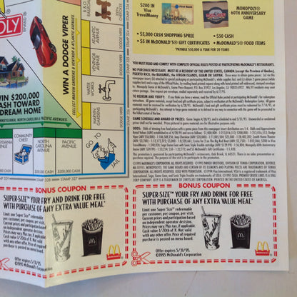 Vintage 1995 McDonald's Monopoly 60th Anniversary Game Board Rules Coupons