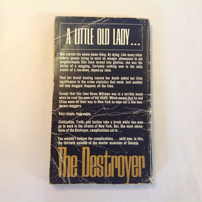 Vintage 1977 Mass Market Paperback The Destroyer 30: Mugger Blood Richard Sapir Warren Murphy