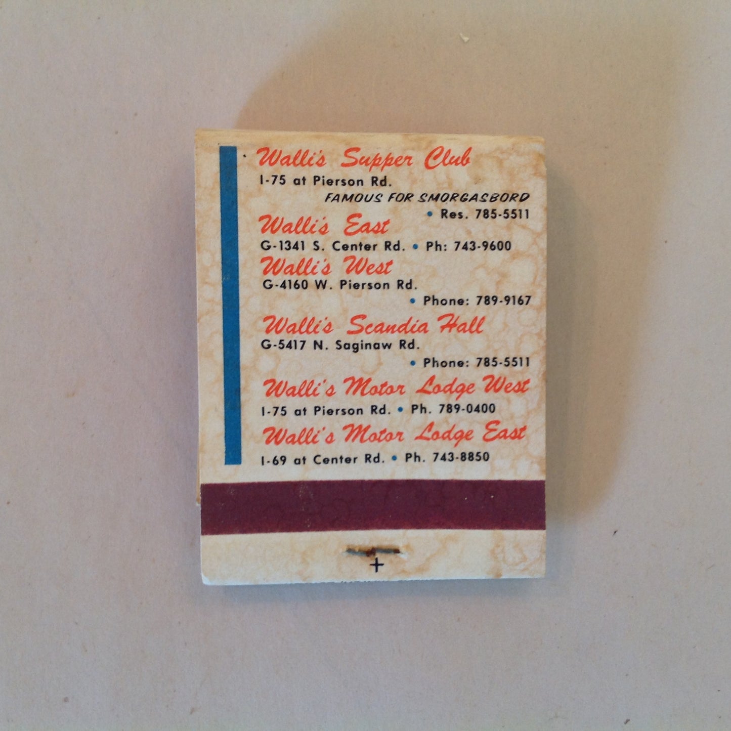 Vintage Souvenir Matchbook Walli's Restaurants Motor Lodge Flint Michigan