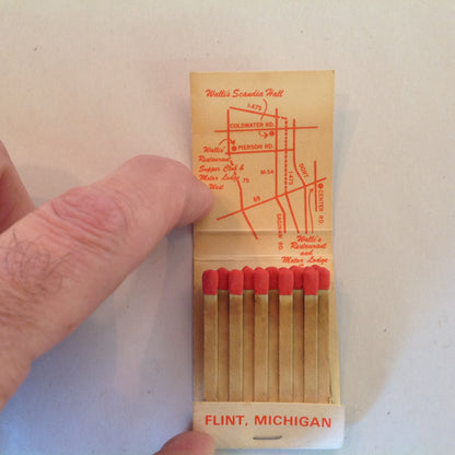 Vintage Souvenir Matchbook Walli's Restaurants Motor Lodge Flint Michigan