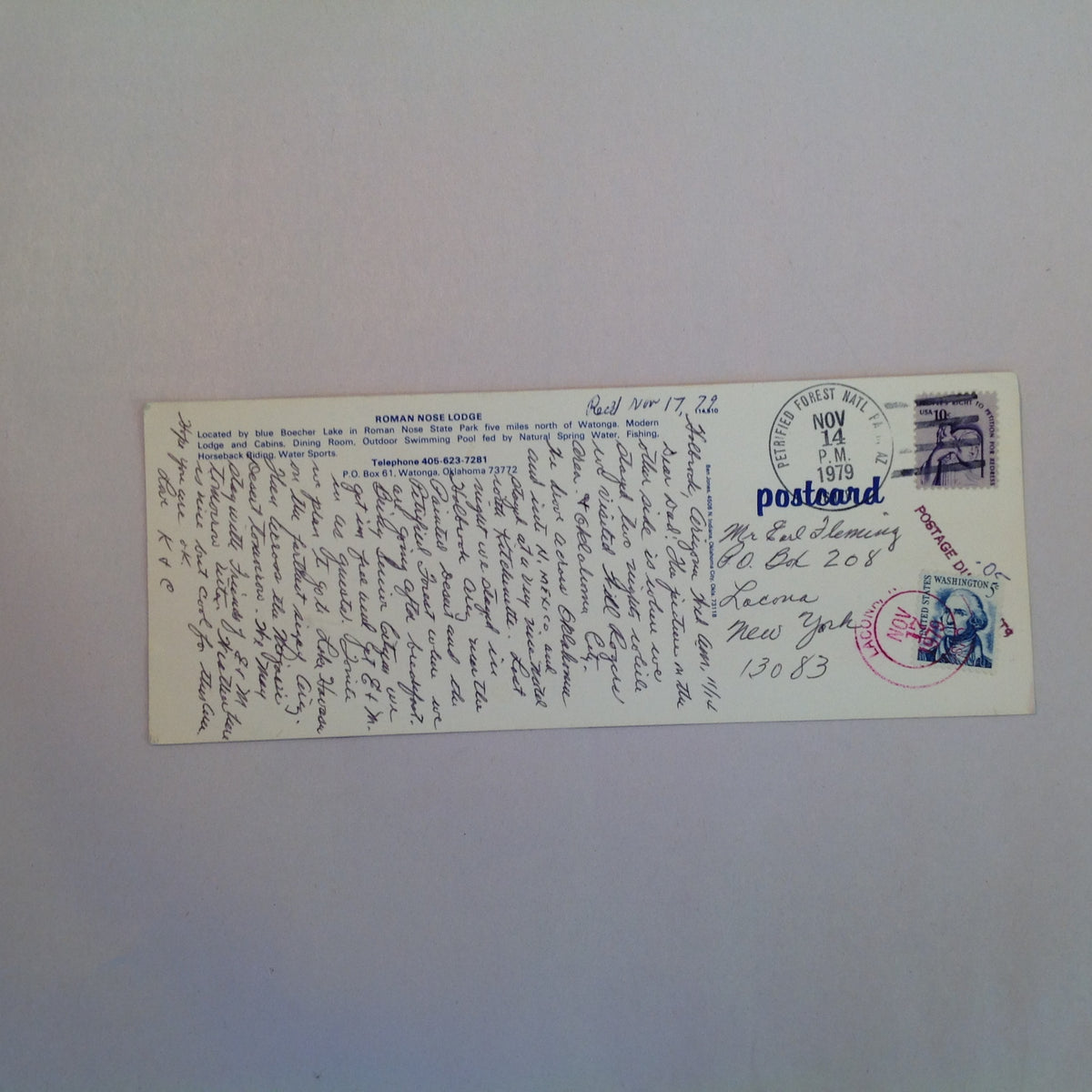 Vintage Souvenir Elongated Postcard Roman Nose State Park Lodge Watonga Oklahoma