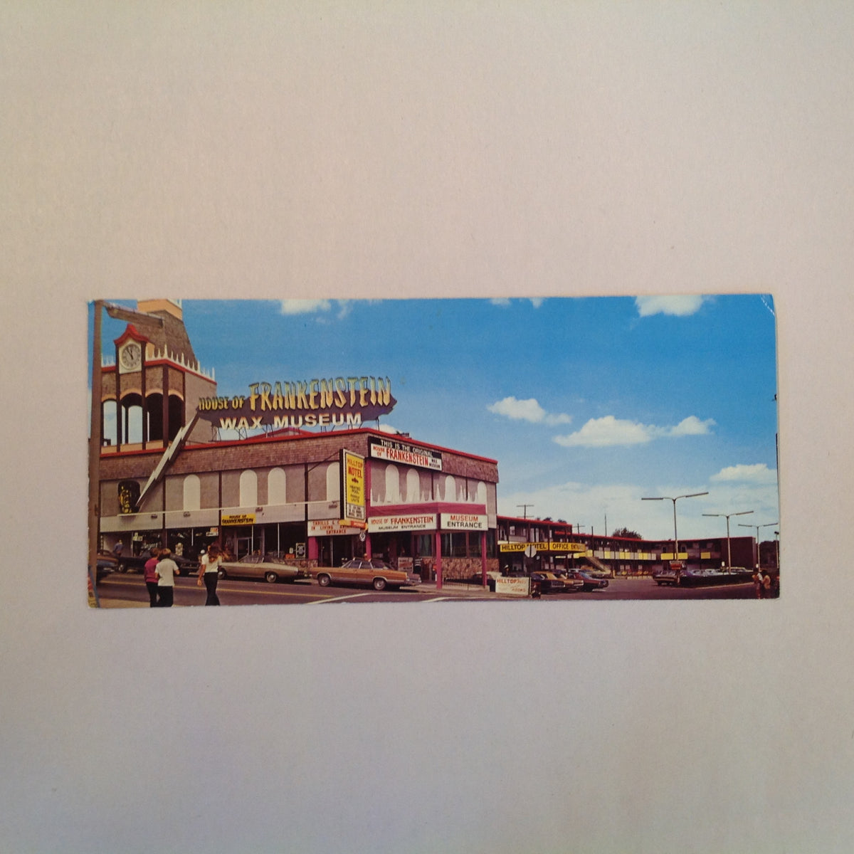 Vintage Souvenir Elongated Postcard Hill Top Motel House of Frankenstein Canada