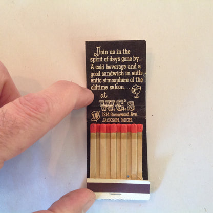 Vintage Souvenir Matchbook W.C.'s Jackson Michigan The Good Old Days Spirit MI