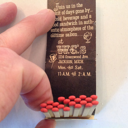 Vintage Souvenir Matchbook W.C.'s Jackson Michigan The Good Old Days Spirit MI
