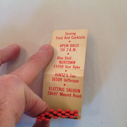 Vintage Matchbook Cover Hintz's Restaurant and Lounge Warren Michigan 1st Nat'l