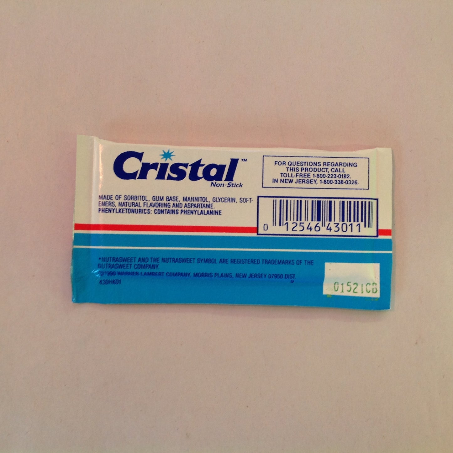 Vintage 1990 NOS Cristal Sugarless Gum Individual Packet