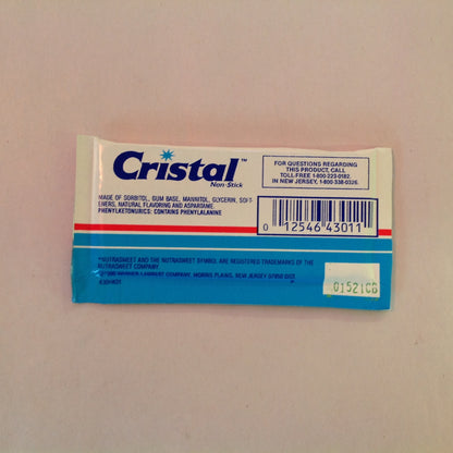 Vintage 1990 NOS Cristal Sugarless Gum Individual Packet