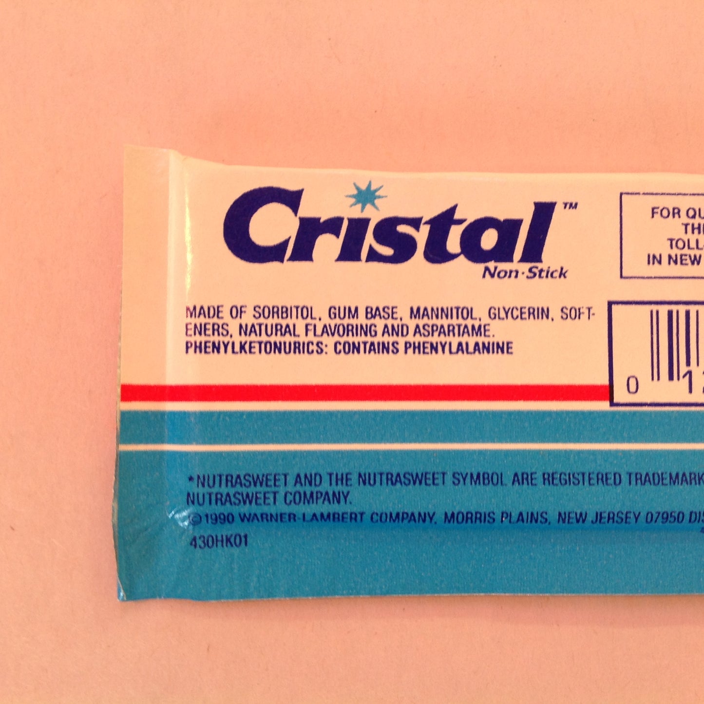 Vintage 1990 NOS Cristal Sugarless Gum Individual Packet
