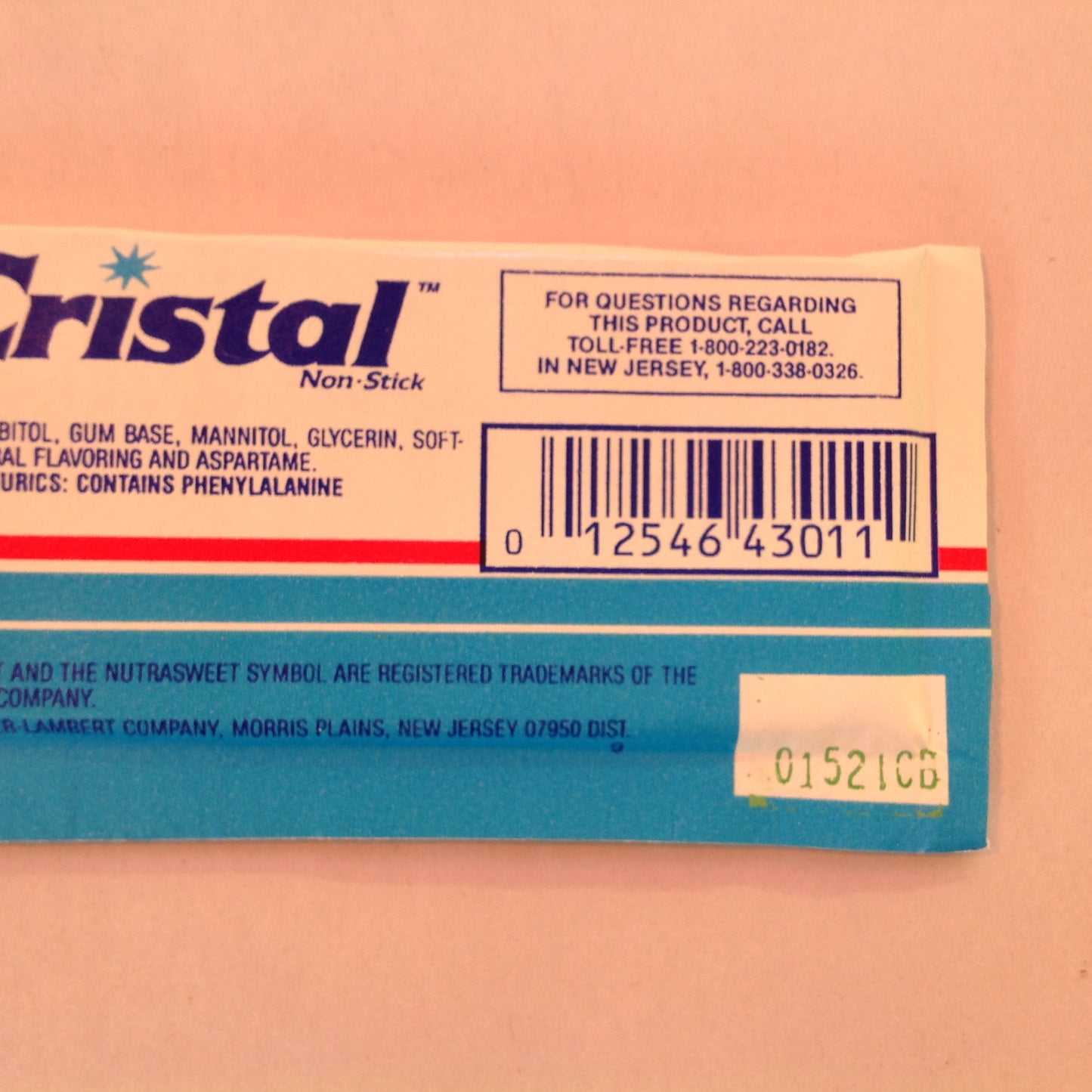 Vintage 1990 NOS Cristal Sugarless Gum Individual Packet