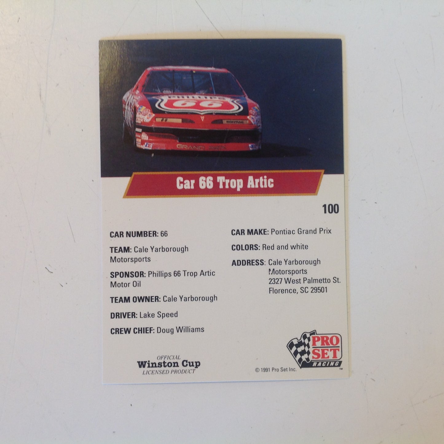 Vtg 1991 Pro Set Racing Signed Card Lake Speed TropArctic Car NASCAR Autographed