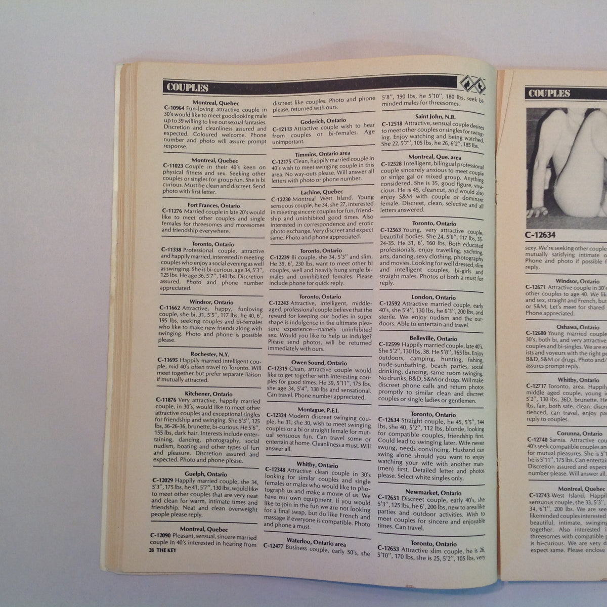 Vintage 1980's The Canadian Key Magazine Newsletter Adult Contact Club Vol 16 No 3