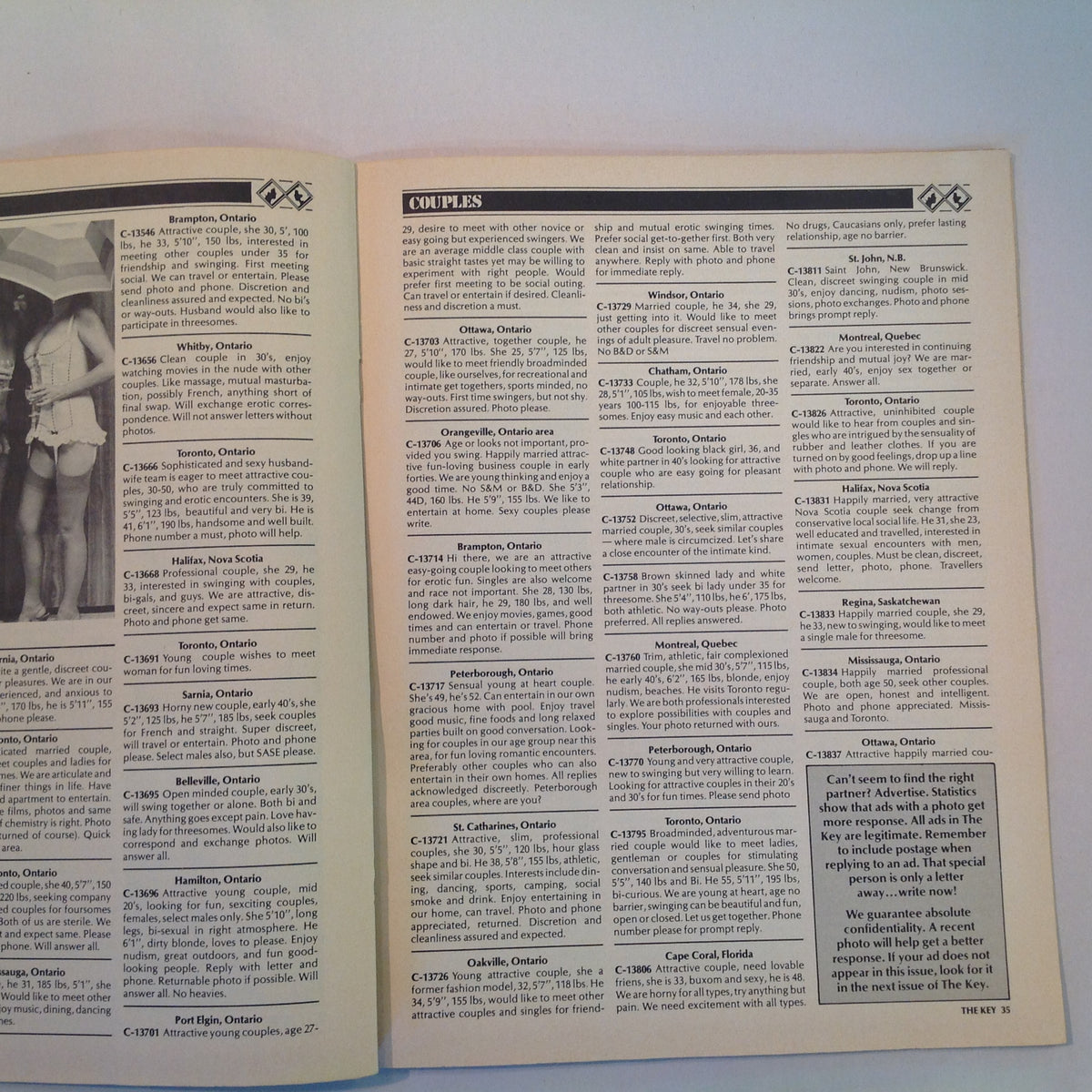 Vintage 1980's The Canadian Key Magazine Newsletter Adult Contact Club Vol 16 No 3