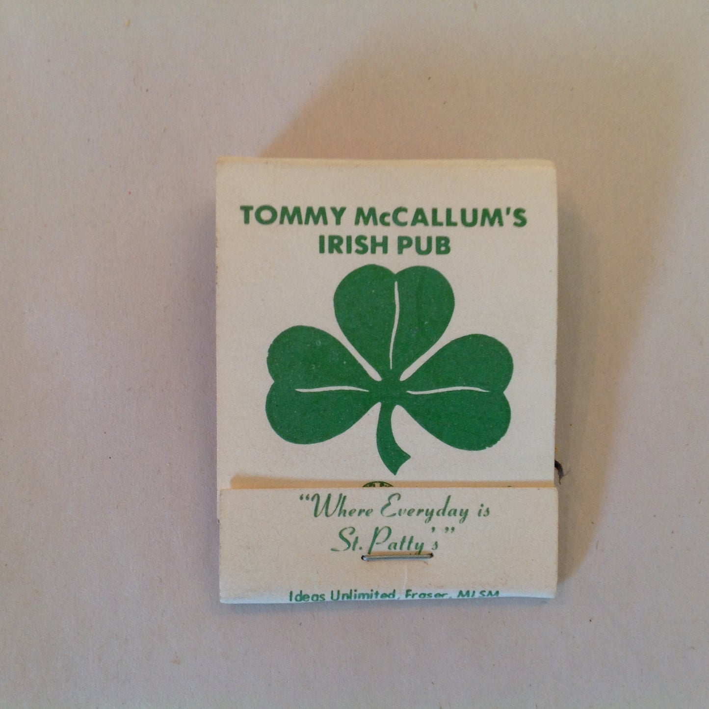 Vintage Souvenir Matchbook Tommy McCallum's Irish Pub Roseville Michigan St Patty's