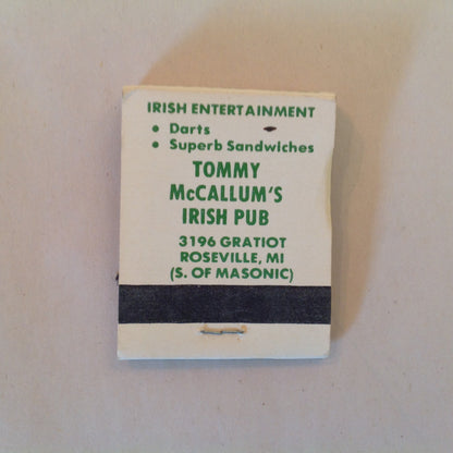 Vintage Souvenir Matchbook Tommy McCallum's Irish Pub Roseville Michigan St Patty's