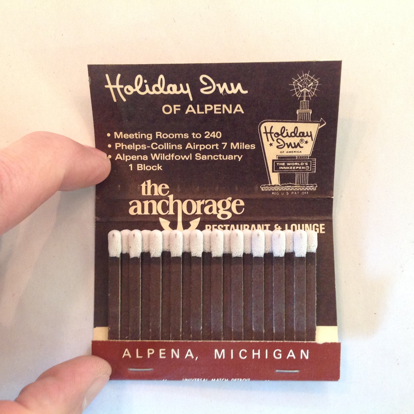 Vintage Souvenir Matchbook The Anchorage Fine Dining Cocktails Holidome Alpena MI