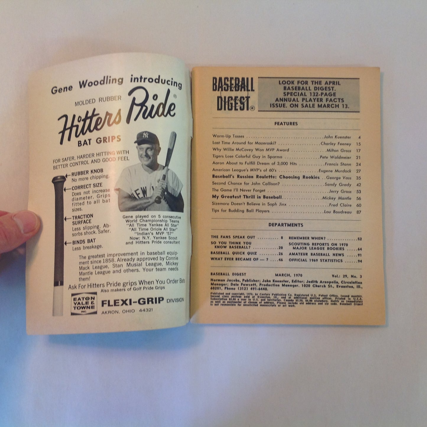 Vintage Mar 1970 Baseball Digest Magazine Exclusive: Scouting Reports on 1970 Rookies from the Confidential Files of Major League Clubs