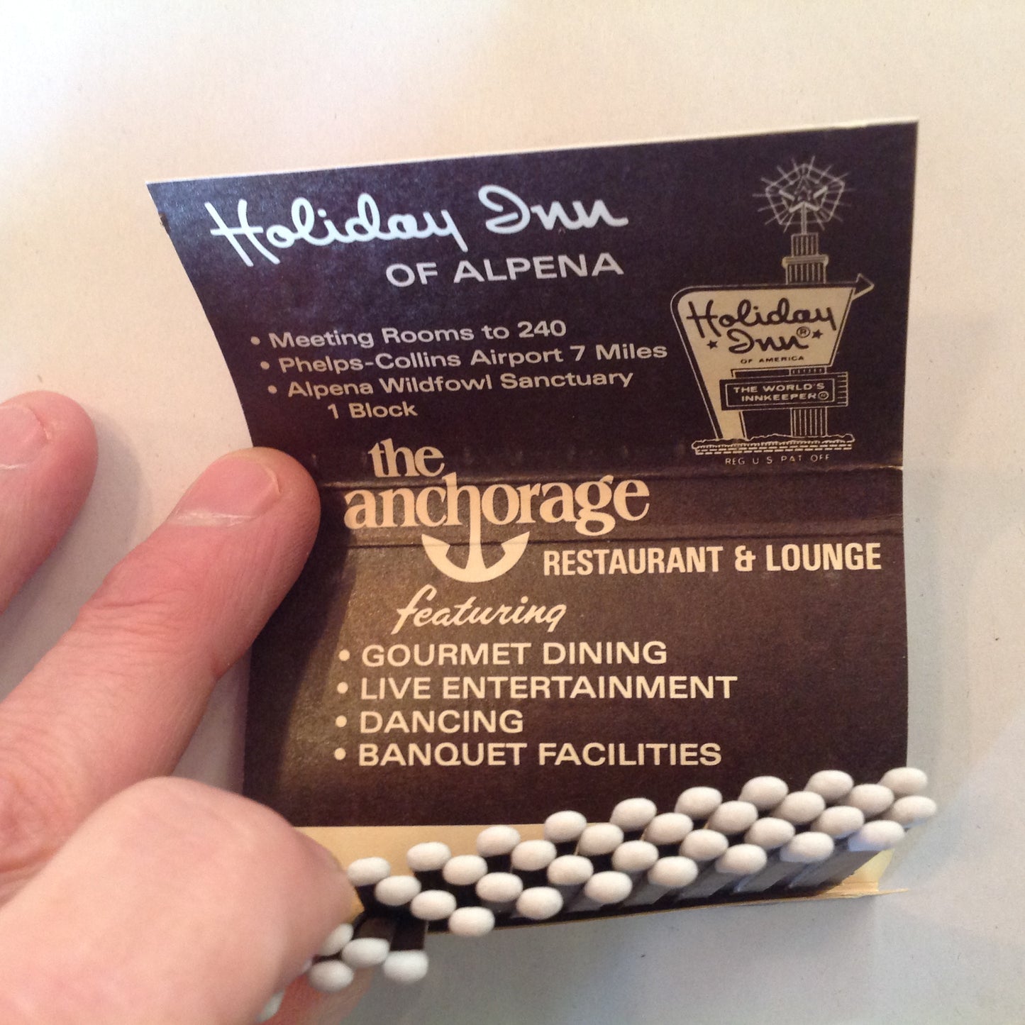 Vintage Souvenir Matchbook The Anchorage Fine Dining Cocktails Holidome Alpena MI