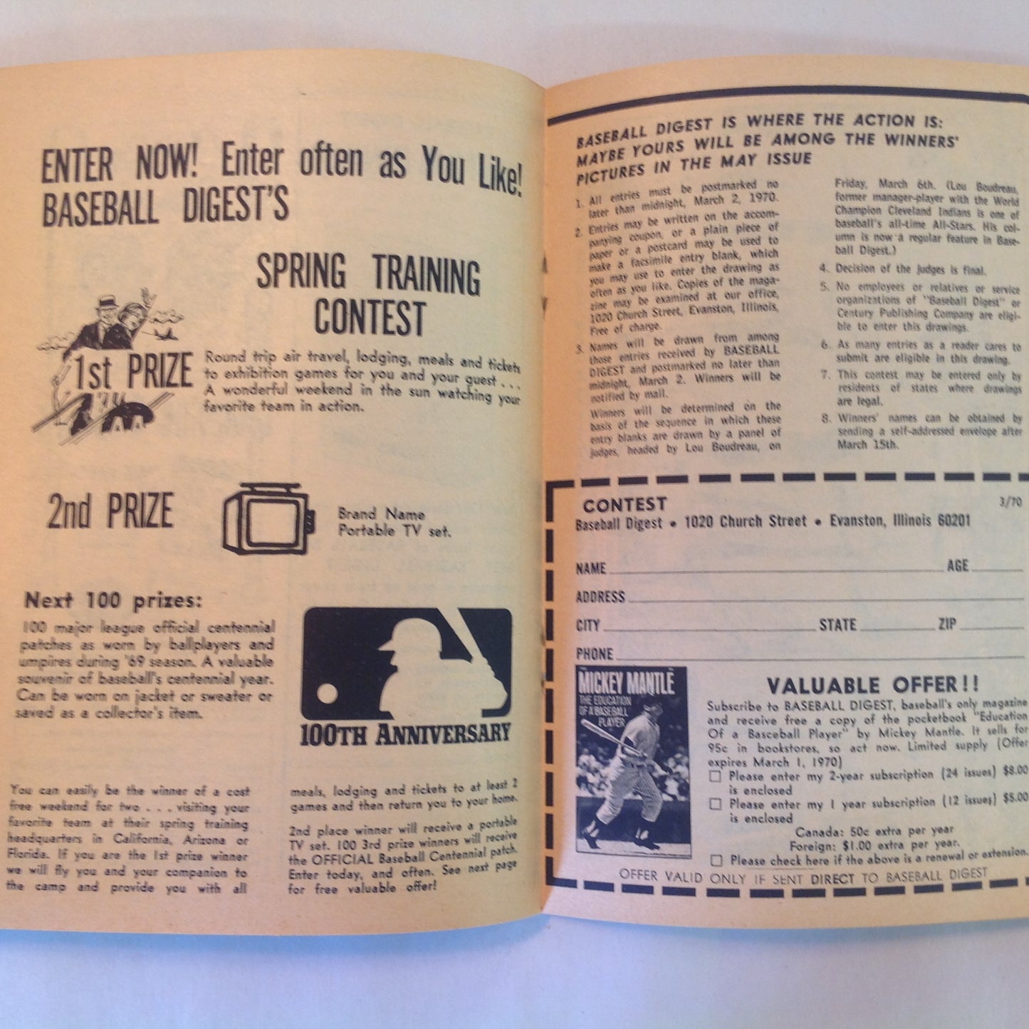 Vintage Mar 1970 Baseball Digest Magazine Exclusive: Scouting Reports on 1970 Rookies from the Confidential Files of Major League Clubs