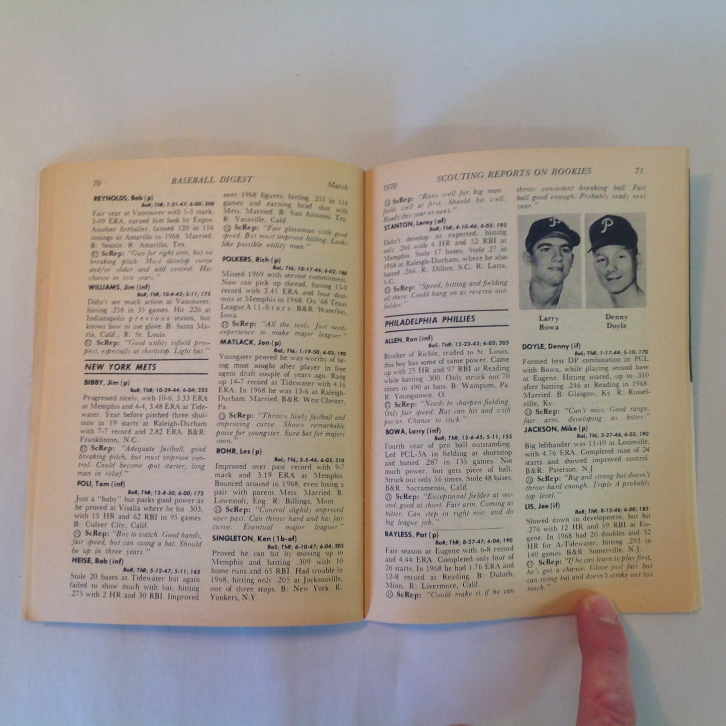 Vintage Mar 1970 Baseball Digest Magazine Exclusive: Scouting Reports on 1970 Rookies from the Confidential Files of Major League Clubs