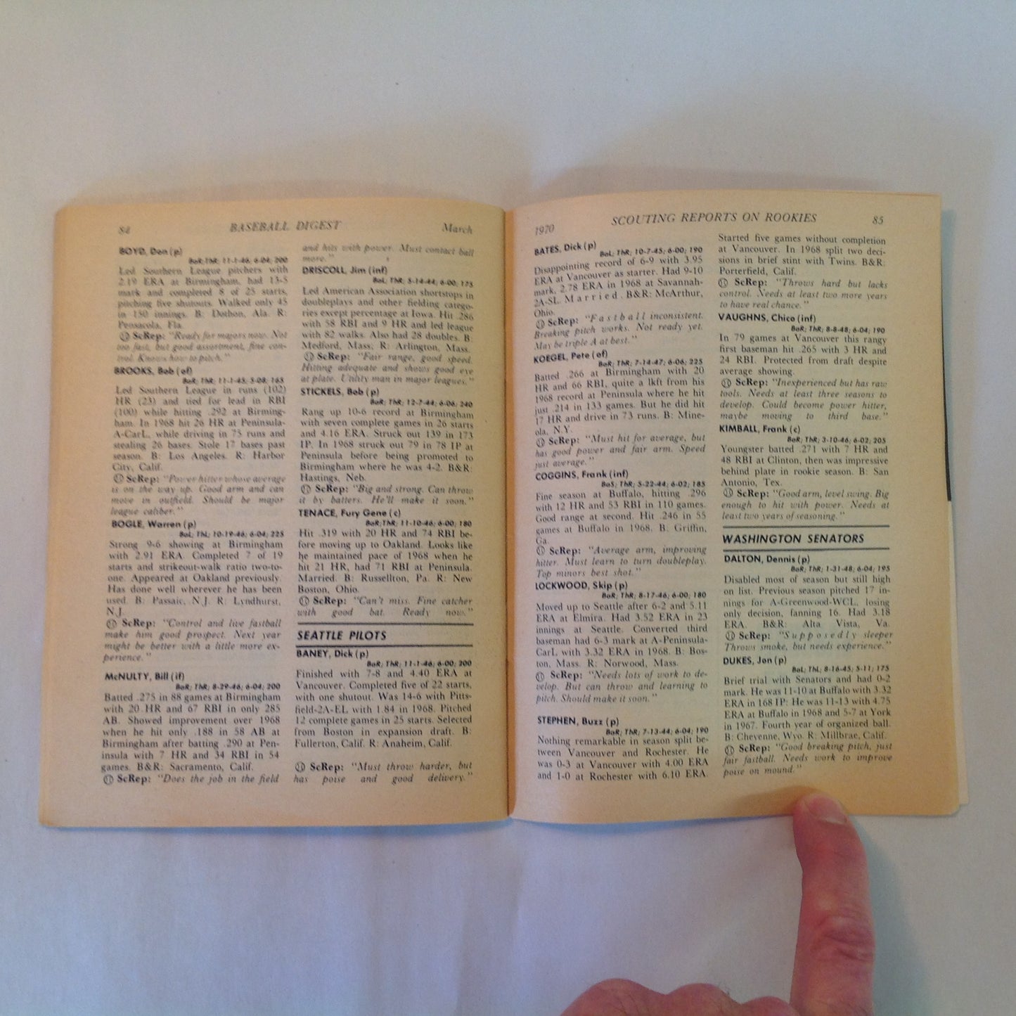 Vintage Mar 1970 Baseball Digest Magazine Exclusive: Scouting Reports on 1970 Rookies from the Confidential Files of Major League Clubs